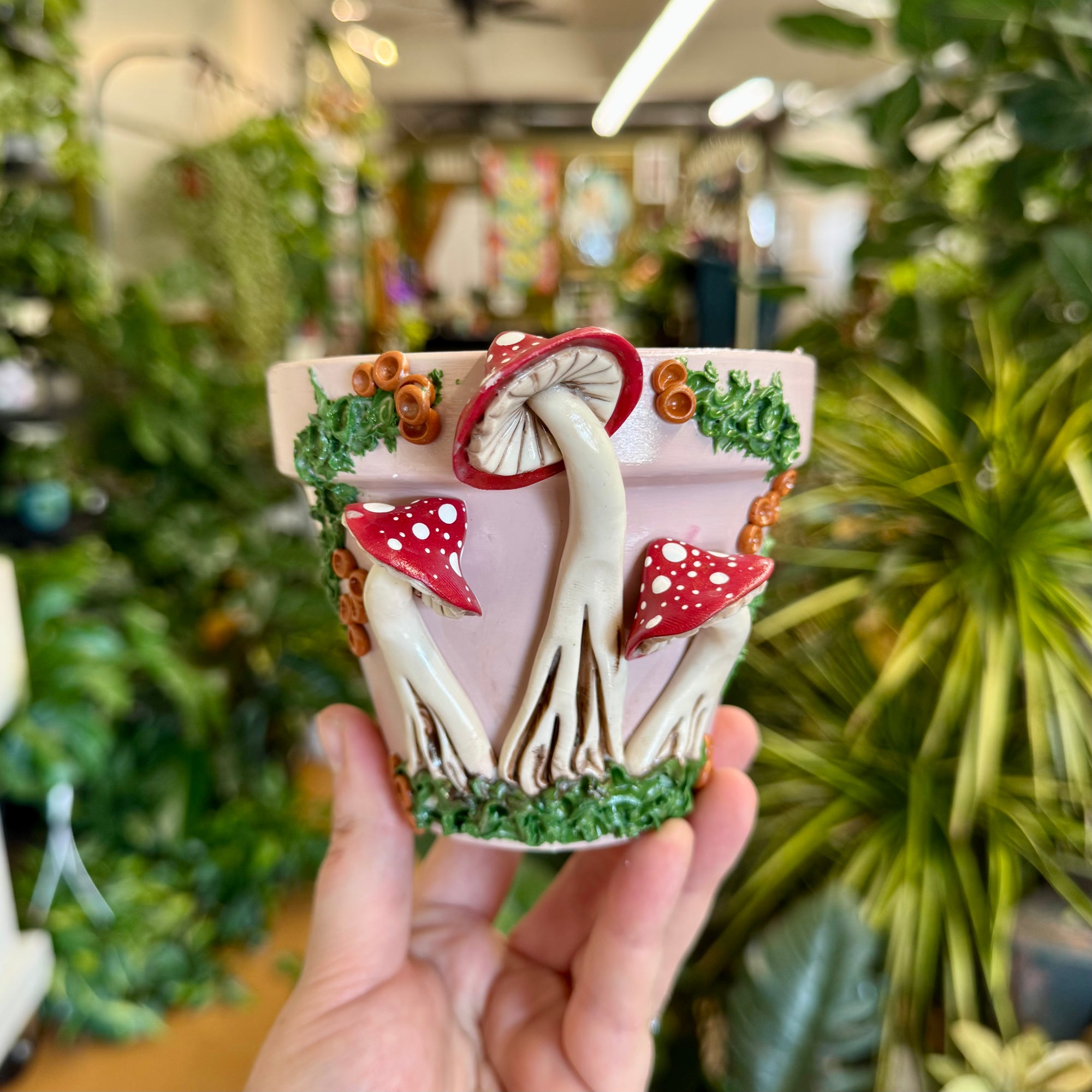 4" Mushie Pot: Blush Pink w/ Red Mushies