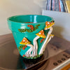 6" Mushie Pot: Teal w/ Orange-Yellow Ombre Mushies