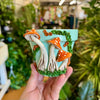 4" Mushies Pot: Sky Blue w/ Burnt Orange Mushies