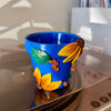 3" Flowers Pot: Blue w/ Mustard-Orange Flowers