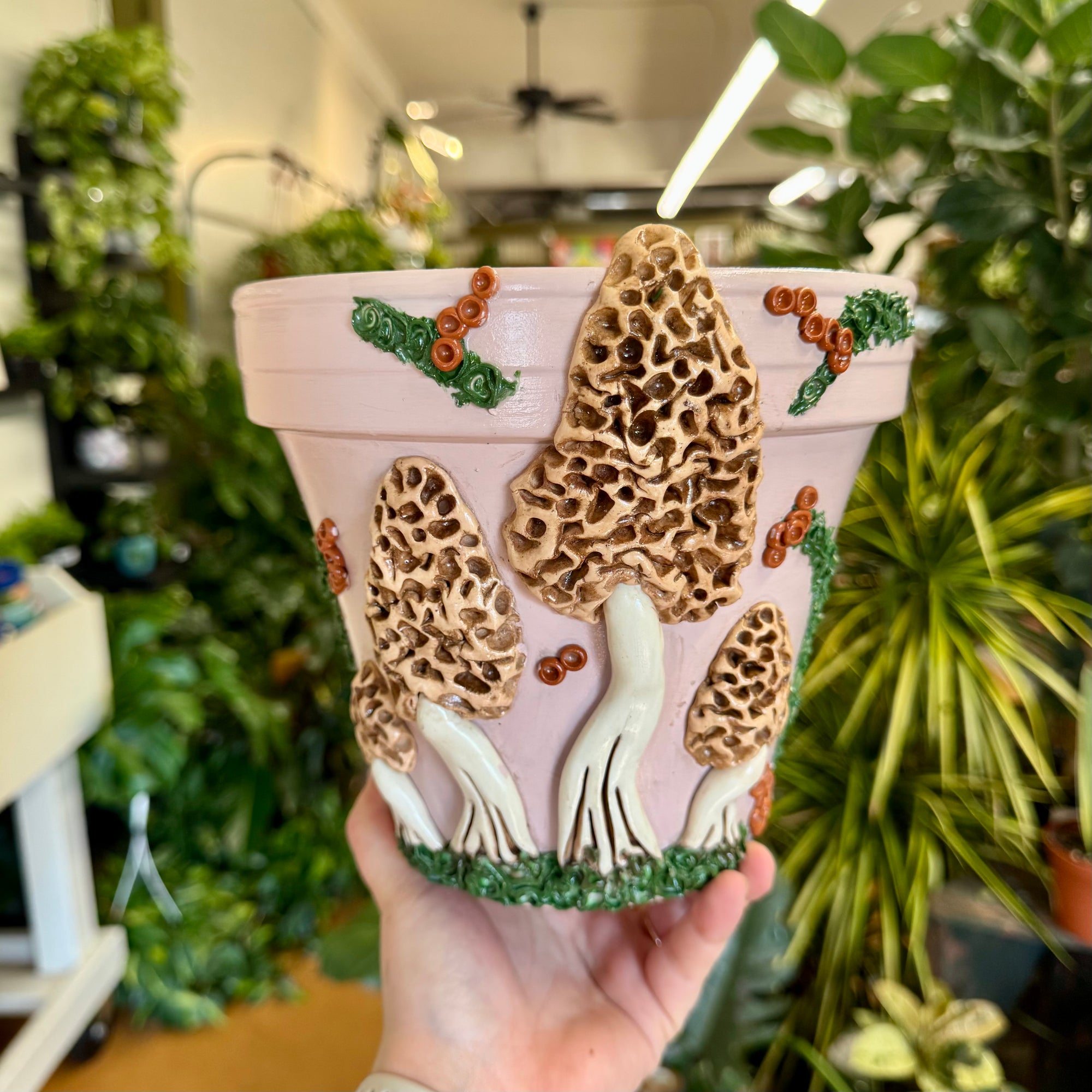 8" Mushie Pot: Blush Pink w/ Morels