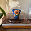 4" Flower Pot: Blue w/ Peach-Orange Flowers
