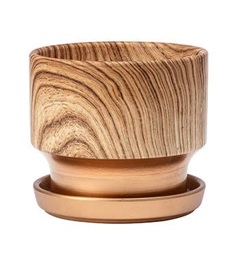 5” Wood-Grain Planter with Saucer