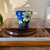 4" Flower Pot: Blue w/ Teal-White Flowers
