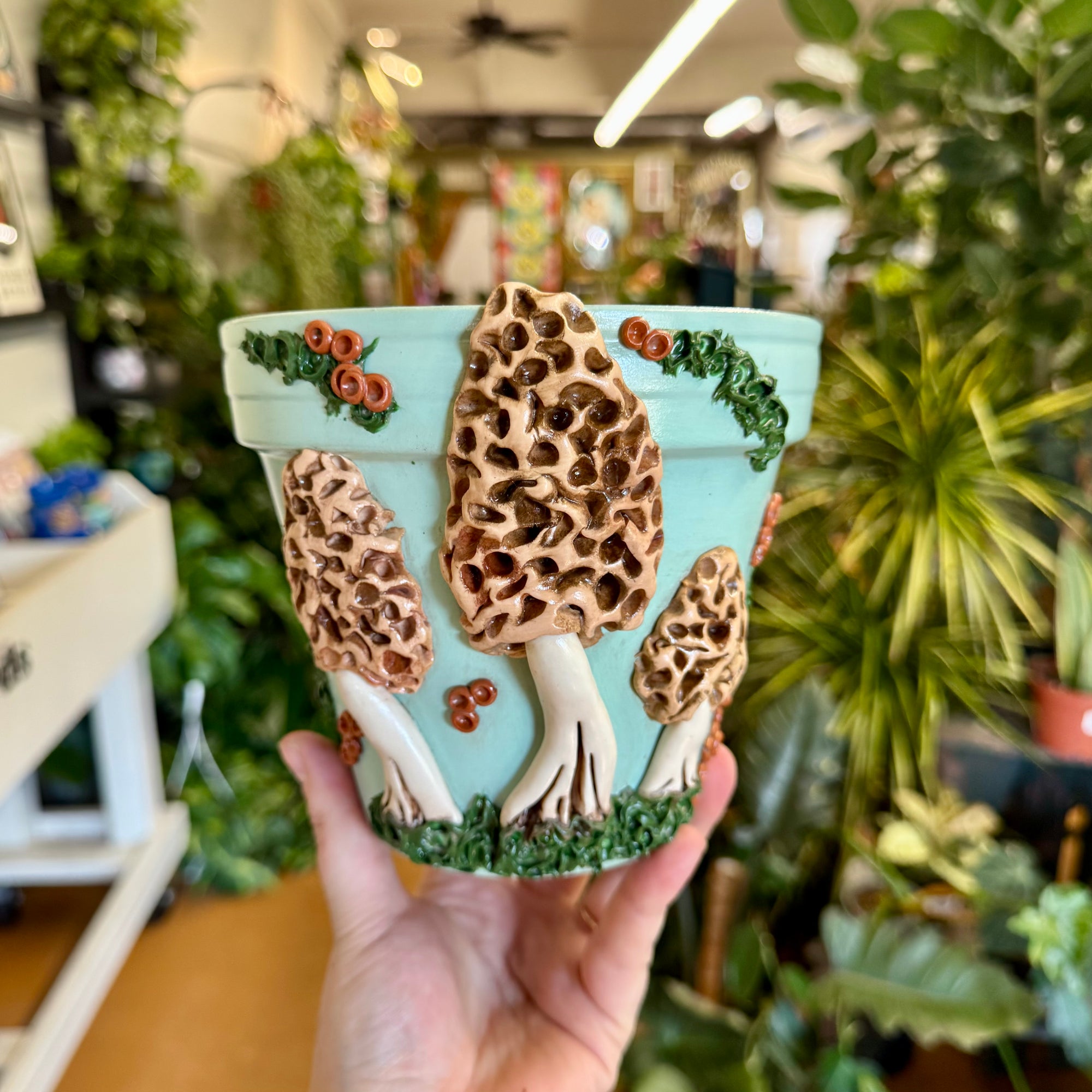 6" Mushie Pot: Sky Blue w/ Morels