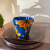 3" Flowers Pot: Blue w/ Mustard-Orange Flowers