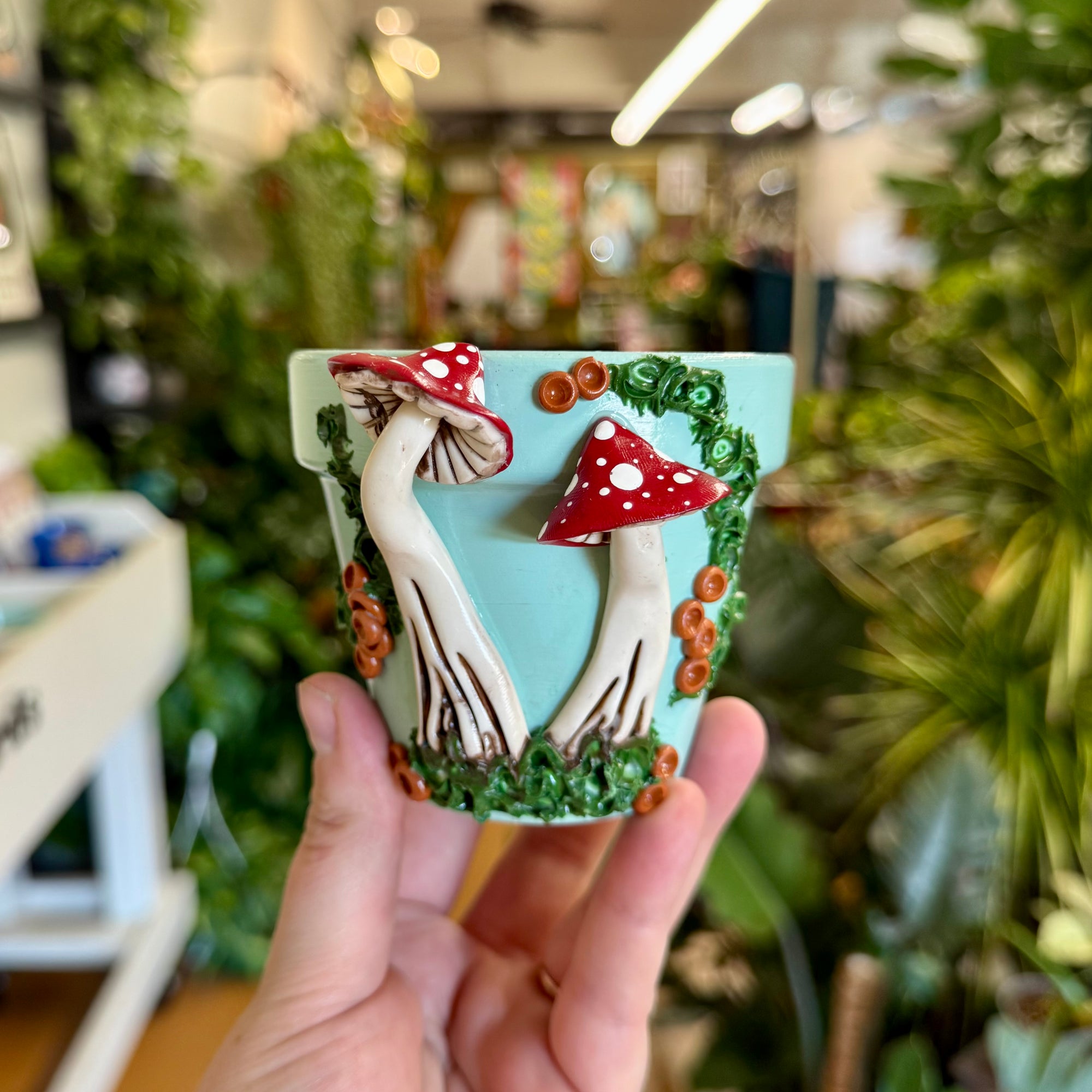 3" Mushies Pot: 3" Sky Blue w/ Red Mushies