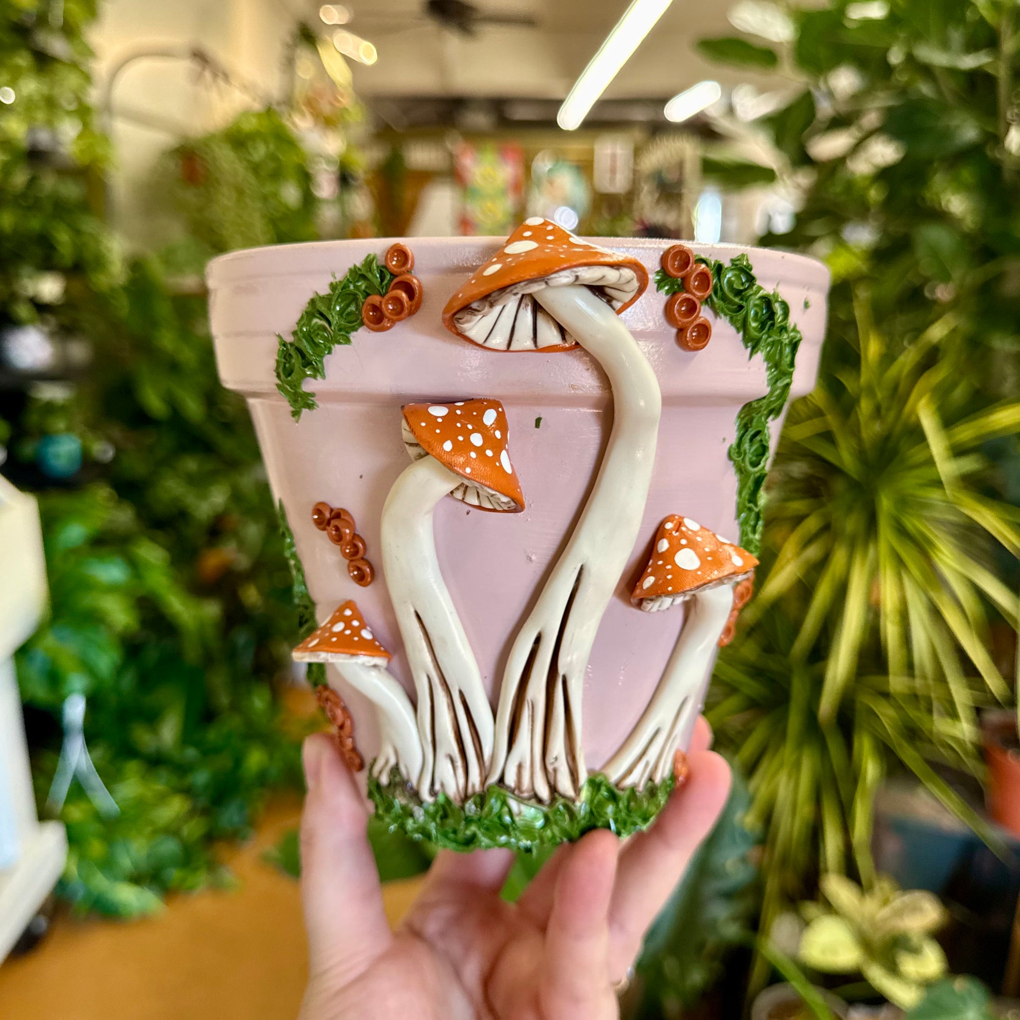 6" Mushie Pot: Blush Pink w/ Orange Mushies