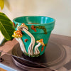 6" Mushie Pot: Teal w/ Orange-Yellow Ombre Mushies