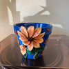 4" Flower Pot: Blue w/ Peach-Orange Flowers