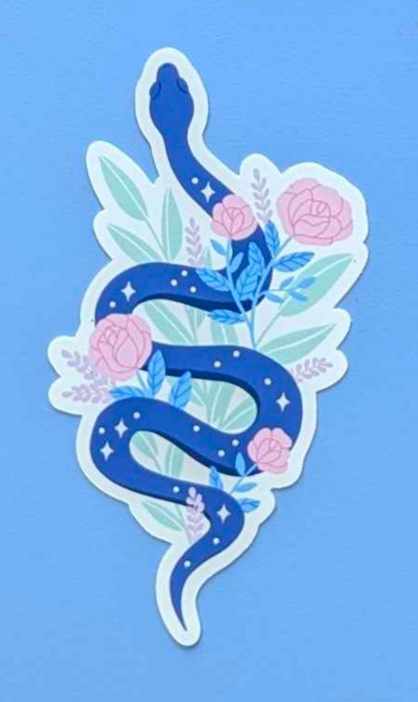 Blue Snake w/ Roses Sticker