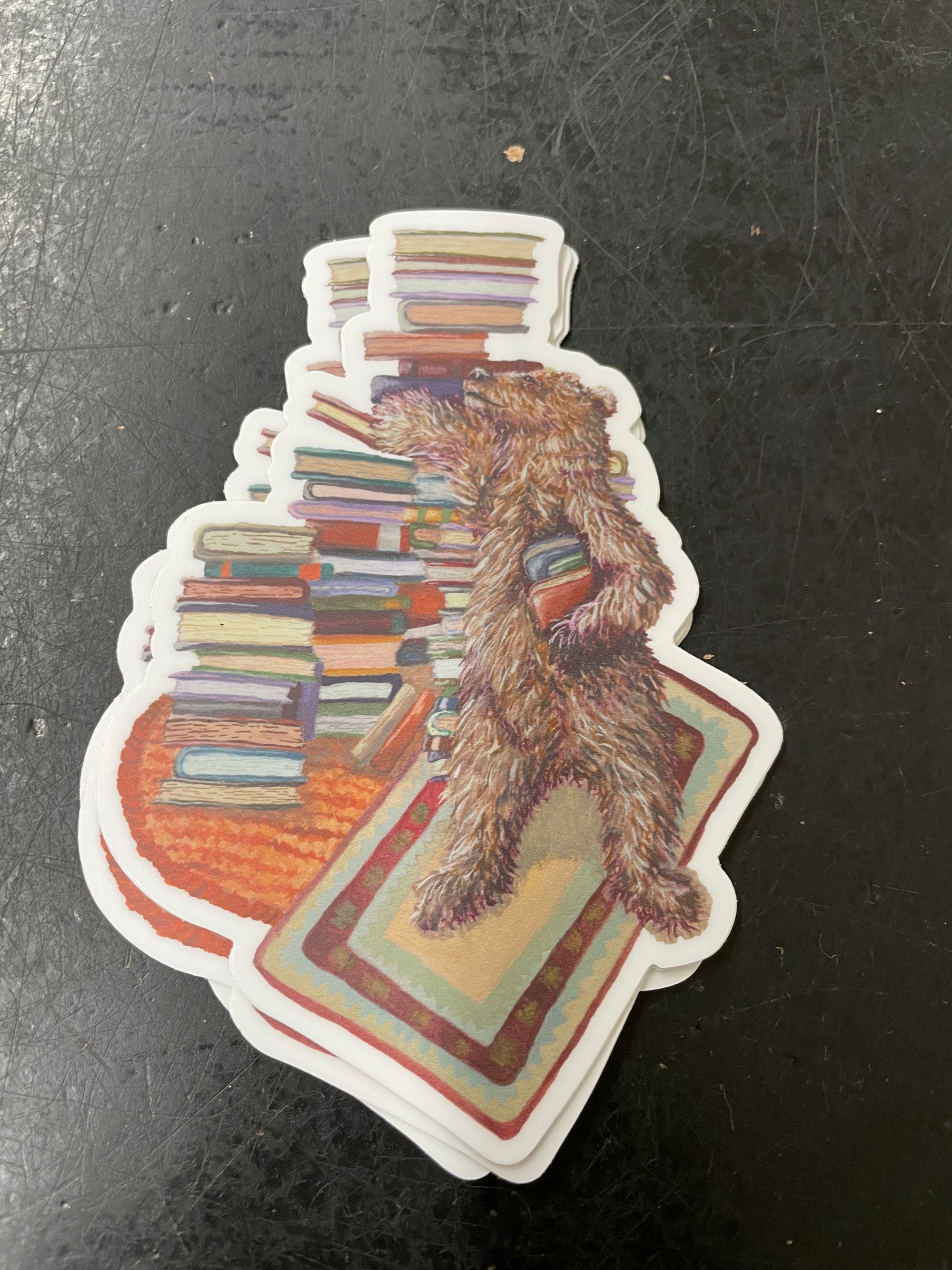 Bear in Book Stack Sticker